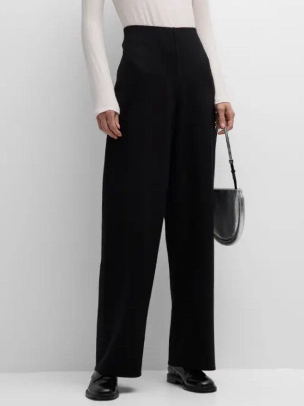 Eileen Fisher Super High Waist Straight Leg Wool Black Trousers Sz S